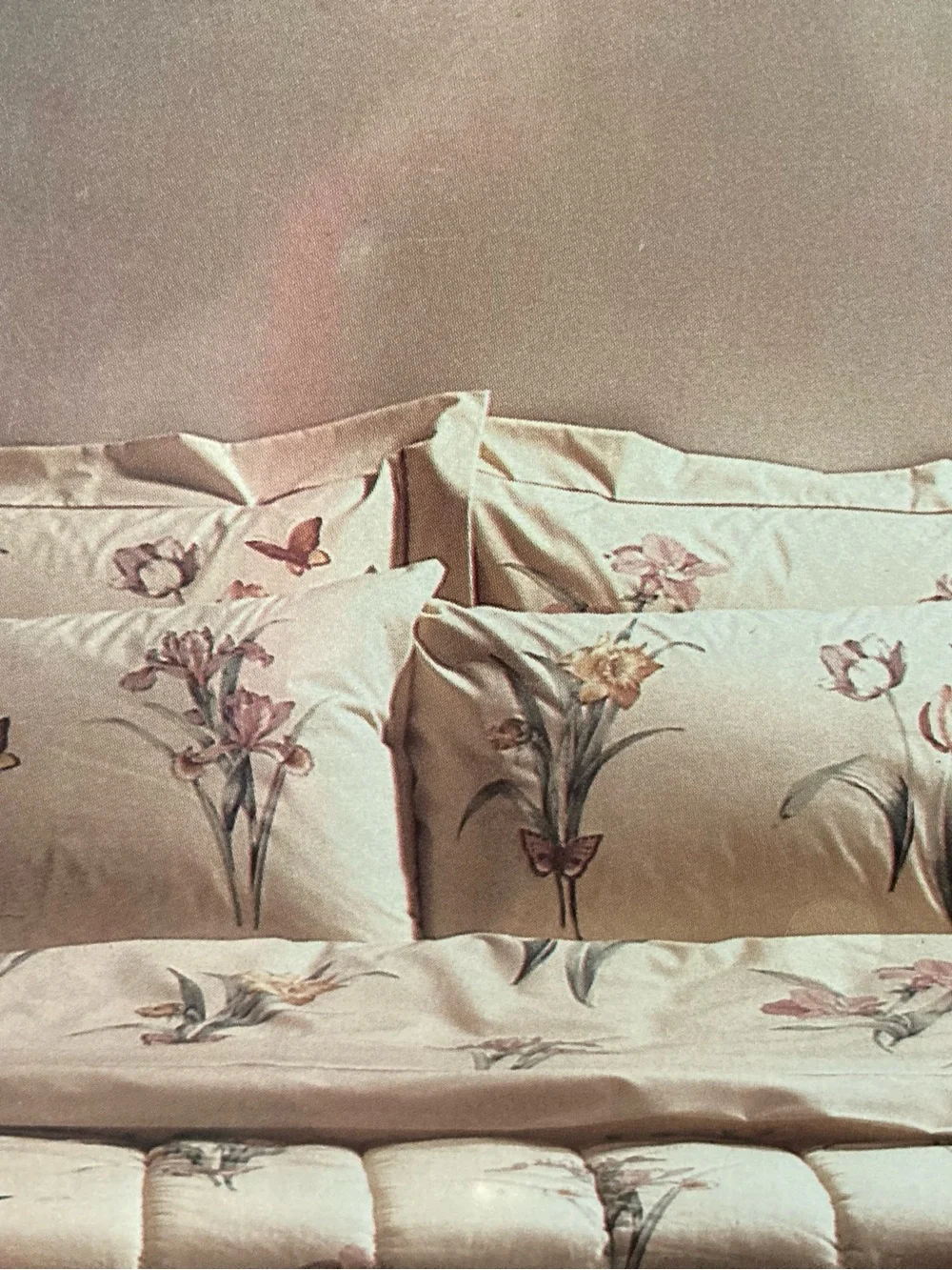Vintage Martex Botanical Garden Pink Floral Sheet Twin Bedding Set NOS